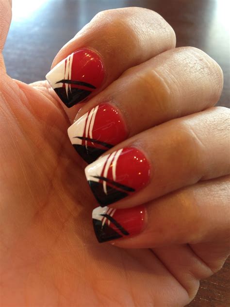 black white and red nail art|More.